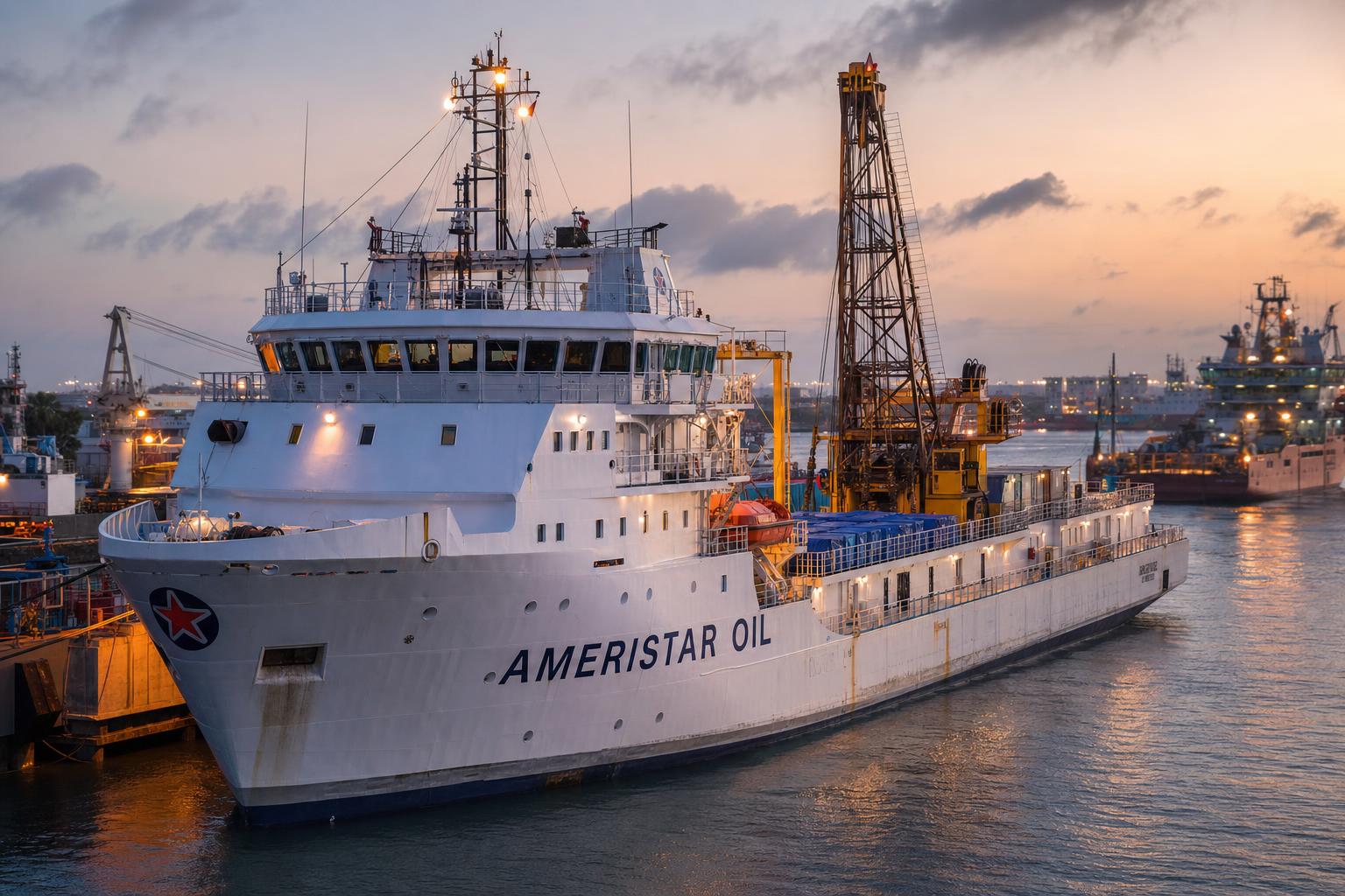Ameristar Oil branded support vessel at dock