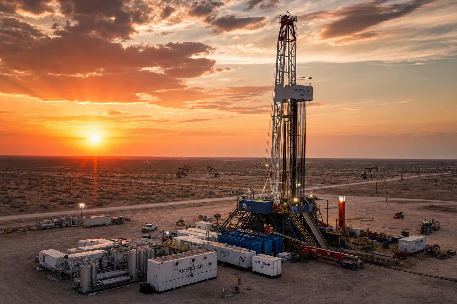 Ameristar land rig drilling at night
